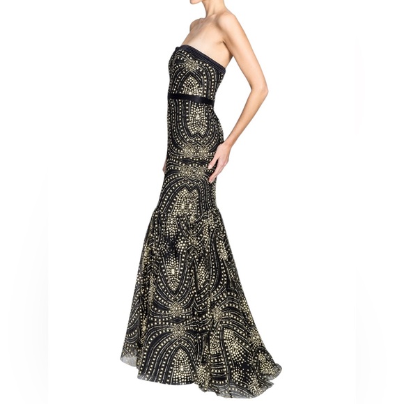 Badgley Mischka Collection New Starpless Gold Black Mermaid Gown Size 6 - Picture 2 of 16